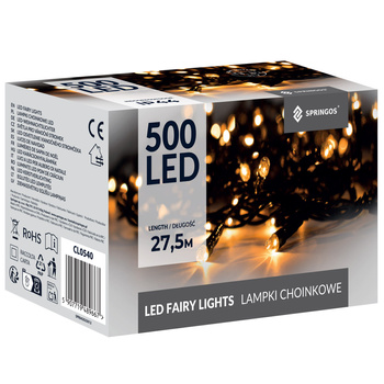Lampki choinkowe zewnętrzne, wewnętrzne 500 led biały ciepły 27,5 m światełka świąteczne