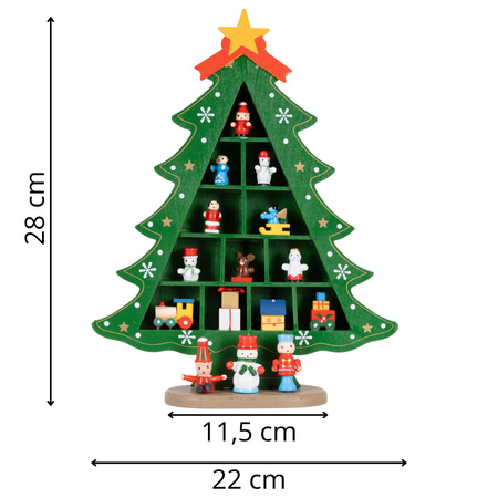 Choinka z drewna z figurkami 28 cm świąteczna dekoracja bożonarodzeniowa