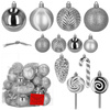 Bombki choinkowe 40 szt. okrągłe, lizaki, szyszki, laski cukrowe nietłukące ozdoby srebrne