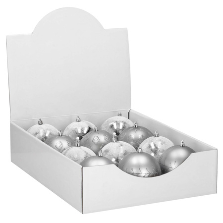 Srebrne bombki choinkowe 11 cm 12 szt. komplet dekoracje świąteczne zdobione