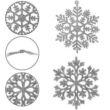 Zawieszka choinkowa 12 szt. śnieżynka 10 cm świąteczna ozdoba srebrny brokat