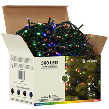 Lampki choinkowe 500 led multikolor + flash 41,5 m oświetlenie świąteczne zewnętrzne IP44