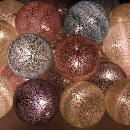 Cotton balls 30 led lampki dekoracyjne, girlanda na prąd turkusowo-różowe