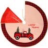 Dywanik pod choinkę 91 cm czerwony z samochodem, mata na prezenty merry christmas