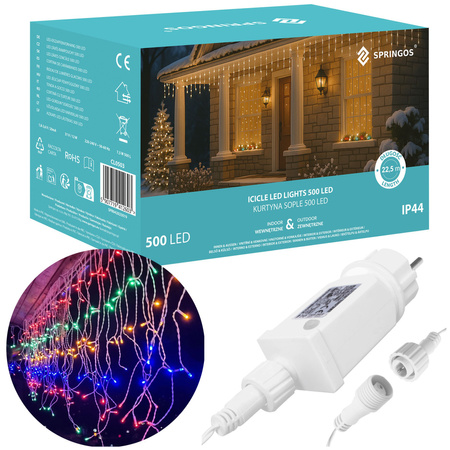 Kurtyna świetlna 1000 led girlanda, lampki wewnętrzno-zewnętrzne 45 m sople multikolor