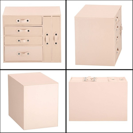 Kuferrek, Szkatułka na biżuterię ekoskóra 26x22x18 cm różowy z szufladami