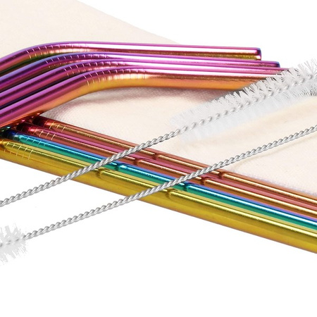 Słomki metalowe do napojów 8 szt. tęczowe wielorazowe rurki z etui i szczoteczkami