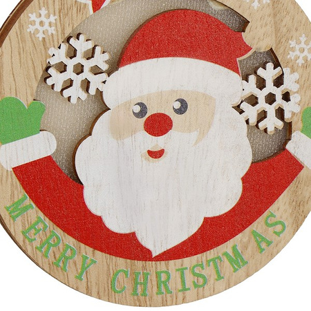 Zawieszka choinkowa mikołaj świecąca ozdoba świąteczna drewniana na baterię