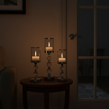 Świeczniki metalowe, dekoracyjne zestaw 3 szt. lampiony na nóżce, srebrne