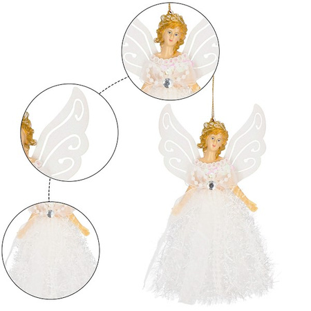 Zawieszka choinkowa aniołek 20cm świąteczna ozdoba biały brokat, cekiny