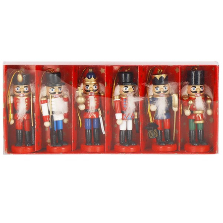 Zawieszki choinkowe 6 szt. drewniany dziadek do orzechów 8 cm świąteczna ozdoba