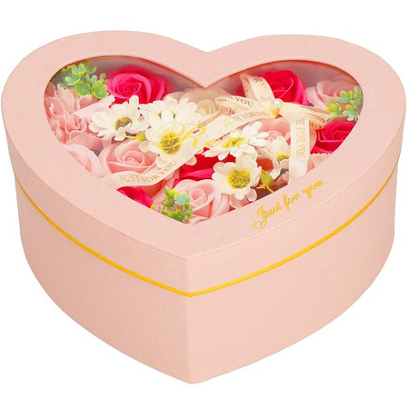 Mydlane róże 24 szt. pudełko flower box serce kwiaty różowe