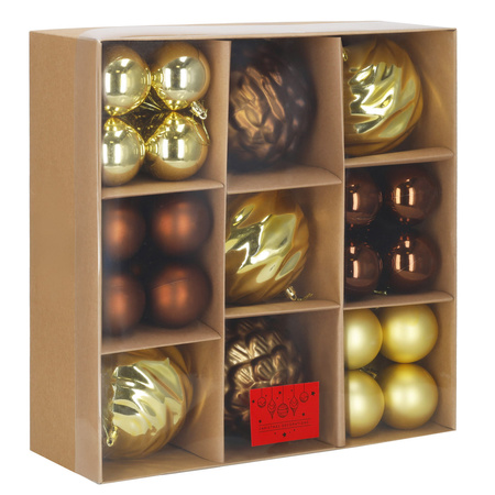 Bombki choinkowe, zestaw 37 szt. dekoracji do stroika, nietłukące złoto-brązowe