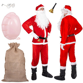 Strój Mikołaja 12 elementów z workiem i brzuchem, kostium czerwony