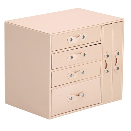 Kuferrek, Szkatułka na biżuterię ekoskóra 26x22x18 cm różowy z szufladami