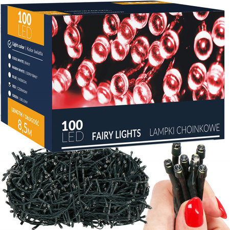 Lampki choinkowe 100 led czerwone 8,5 m oświetlenie świąteczne