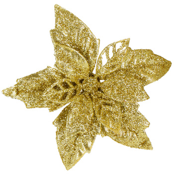 Gwiazda betlejemska, sztuczny kwiat poinsecja 12 cm złoty z brokatem