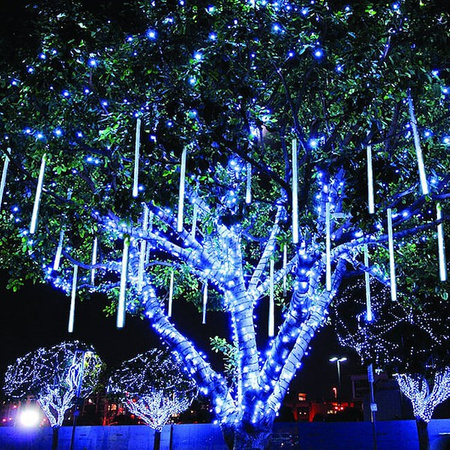 Lampki choinkowe 480 Led sople 10 szt. padający śnieg meteory zewnętrzne niebieskie