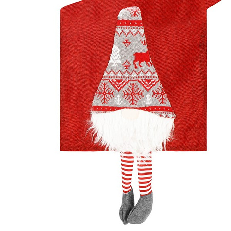 Bieżnik na stół 180x33cm obrus świąteczny z krasnalem czerwony