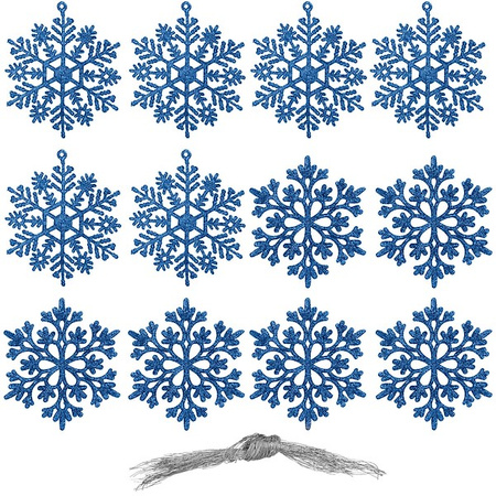 Zawieszka choinkowa 12 szt. śnieżynka 10 cm świąteczna ozdoba niebieski brokat