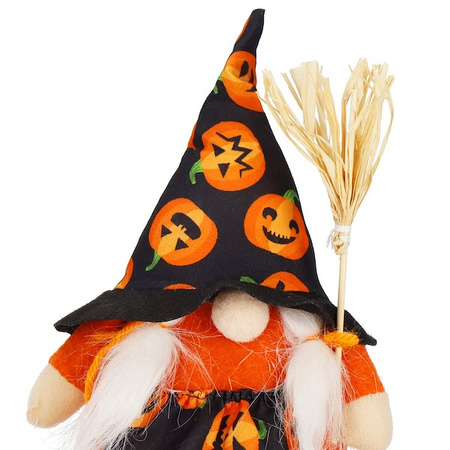 Skrzat 20 cm ozdoba świąteczna krasnal na Halloween gnom pomarańczowo-czarny