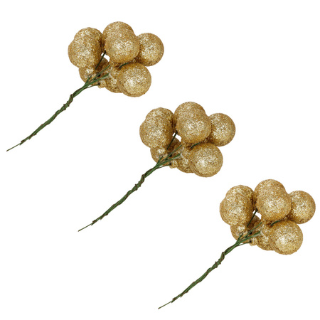 Mini bombki choinkowe na druciku, ozdoba do stroika 54 szt. złote