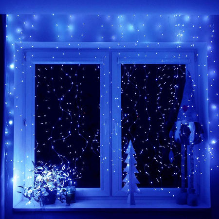 Kurtyna świetlna niebieski 300 Led 3x3 m lampki wewnętrzne z programatorem USB