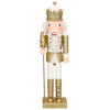 Dziadek do orzechów 38 cm z berłem, drewniany żołnierzyk złoty, figurka świąteczna