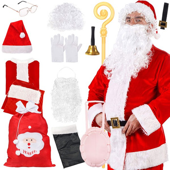Strój Mikołaja 13 elementów, kostium czerwony przebranie mikołajki