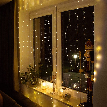 Kurtyna świetlna 300 led girlanda, lampki wewnętrzno-zewnętrzne sople biały ciepły + flash