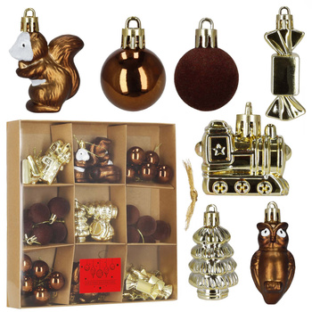 Bombki choinkowe 40 szt. komplet dekoracje świąteczne zawieszki nietłukące, brązowy, złoty, biały