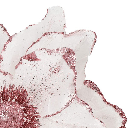 Magnolia sztuczny kwiat gałązka biała różowy brokat