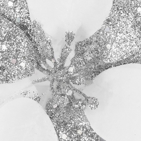 Gwiazda betlejemska sztuczny kwiat poinsecja gałązka biało-srebrny