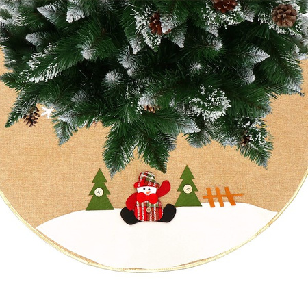 Dywanik pod choinkę 89 cm brązowy z bałwankiem, mata na prezenty