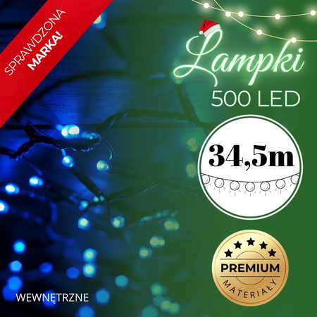 Lampki choinkowe 500 Led niebieski 34,5 m oświetlenie świąteczne