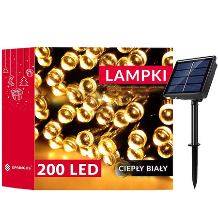 Lampki choinkowe 200 Led 22 m biały ciepły oświetlenie świąteczne solarne