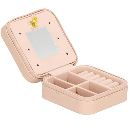 Kufer, szkatułka na biżuterię ekoskóra 10x10x5 cm różowy organizer z przegródkami