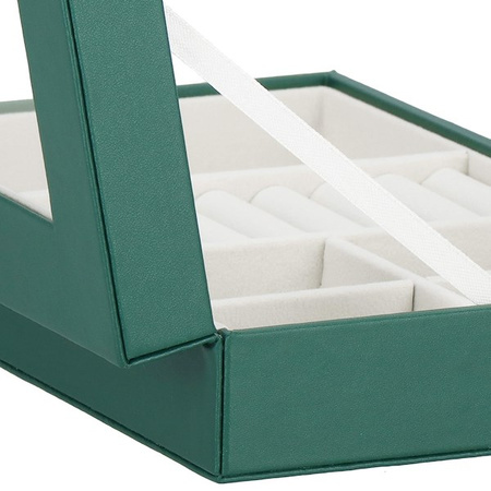 Kufer, szkatułka na biżuterię 23,5x14x5,5 cm zielony organizer z przegródkami ekoskóra