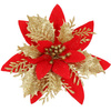 Gwiazda betlejemska 2 szt. sztuczny kwiat, poinsecja czerwono-złota z brokatem na klipsie