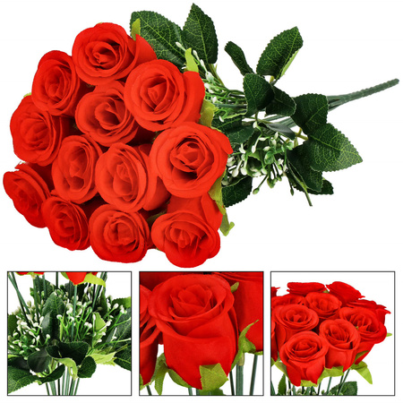 Bukiet sztucznych róż 12 kwiatów dekoracyjne czerwone