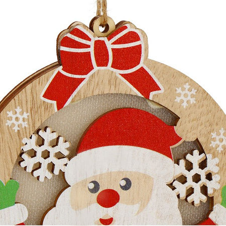 Zawieszka choinkowa mikołaj świecąca ozdoba świąteczna drewniana na baterię