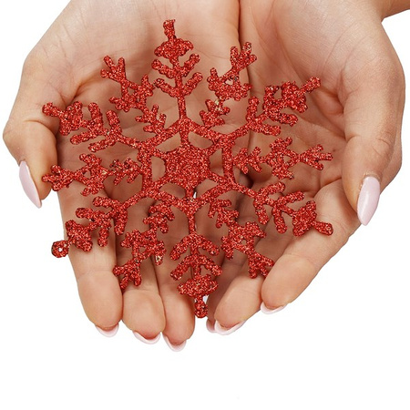 Zawieszki choinkowe 3 szt. śnieżynka 12 cm świąteczna ozdoba czerwona brokatowa