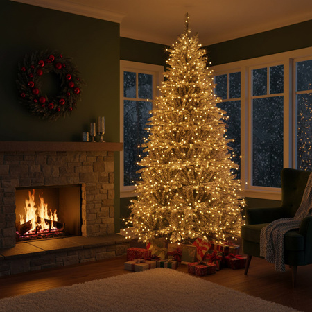 Choinka sztuczna jak żywa 250 cm świerk ośnieżony jak nowoczesny, ze stojakiem