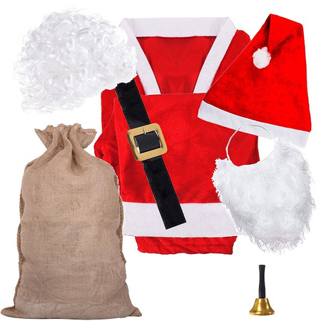 Strój Mikołaja 8 elementów, z brodą i peruką, kostium czerwony