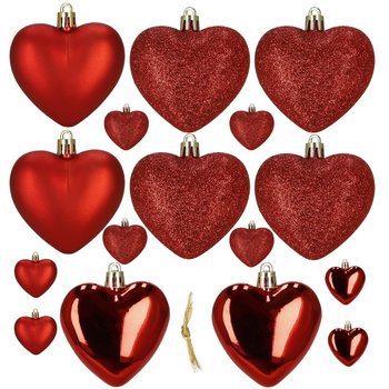 Bombki choinkowe 16 szt. komplet dekoracje świąteczne, nietłukące serca, czerwone