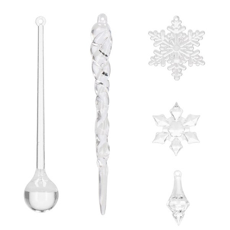 Zawieszka choinkowa 53 szt. akrylowa, świąteczna zawieszka sopel, śnieżynka, łezka przezroczysty