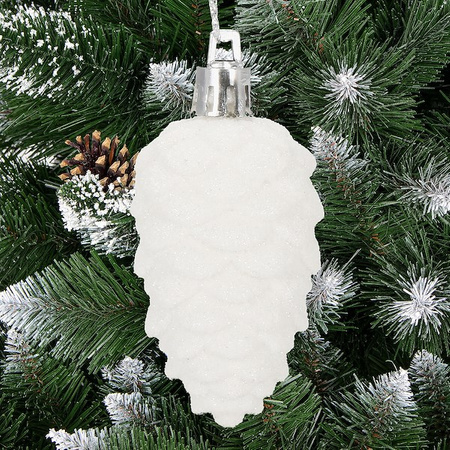 Zawieszka na choinkę szyszki 3 szt. ozdoba świąteczna 7 cm biały brokat