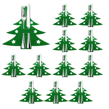 Kieszonki na sztućce 12szt. świąteczne etui, pokrowce choinki zielone