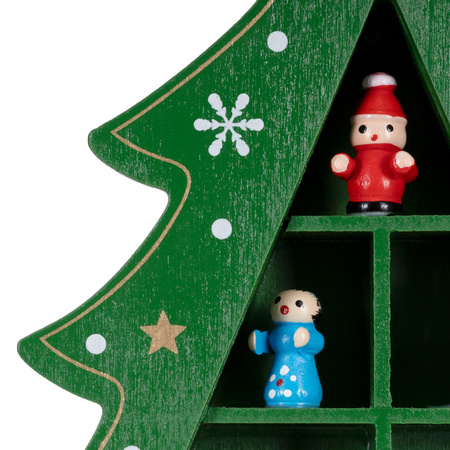 Choinka z drewna z figurkami 28 cm świąteczna dekoracja bożonarodzeniowa