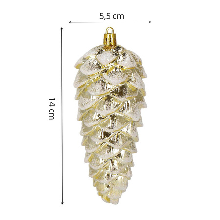 Zawieszki choinkowe szyszki 6 szt. ozdoby świąteczne 14 cm bombki złoty brokat